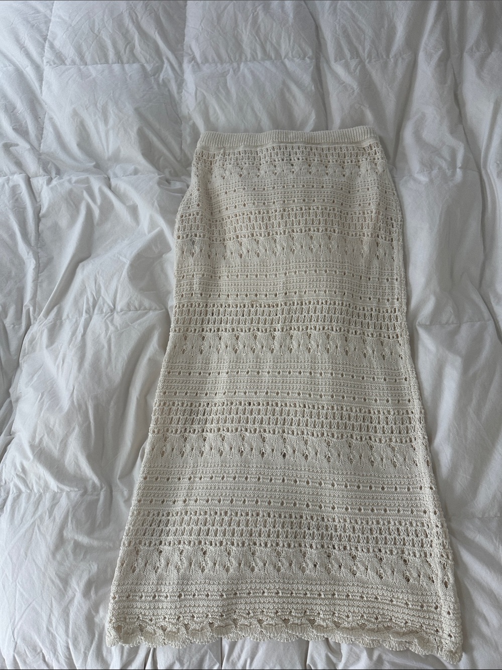 Crochet Knit Midi Skirt in Cream - Picture 2 of 2